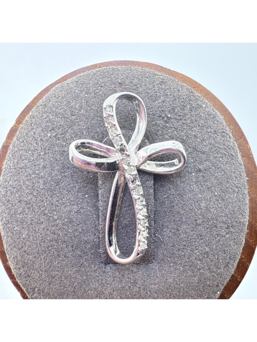 Natural Diamond Rounded Cross Pendant Sterling Silver 925 Size 1" Length